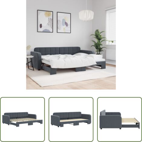 Letto estraibile -  Divano Letto con Letto Estraibile Grigio Scuro 80x200cm Velluto
