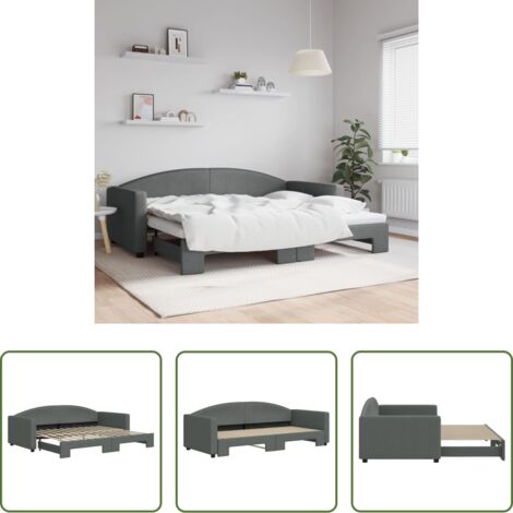 Letto estraibile -  Divano Letto con Letto Estraibile Grigio Scuro 90x200cm Tessuto