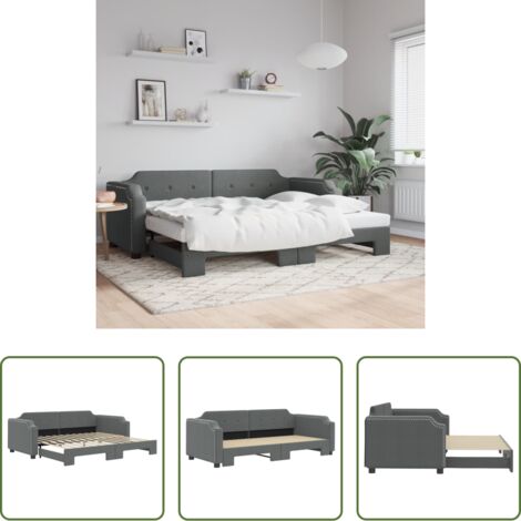 Letto estraibile -  Divano Letto con Letto Estraibile Grigio Scuro 90x200cm Tessuto