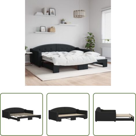 Letto estraibile -  Divano Letto con Letto Estraibile Nero 100x200 cm in Tessuto