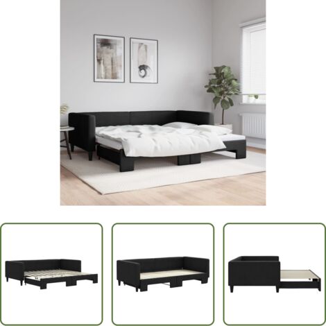Letto estraibile -  Divano Letto con Letto Estraibile Nero 100x200 cm in Tessuto