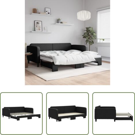 Letto estraibile -  Divano Letto con Letto Estraibile Nero 100x200 cm in Tessuto