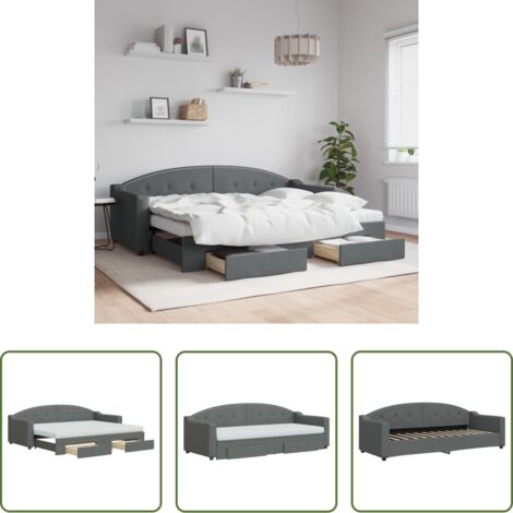 Letto estraibile -  Divano Letto Estraibile Cassetti Grigio Scuro 80x200cm Tessuto