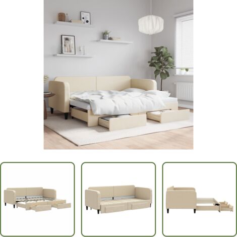 Letto estraibile -  Divano Letto Estraibile con Cassetti Crema 80x200 cm in Tessuto