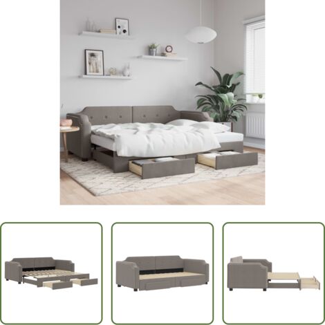 Letto estraibile -  Divano Letto Estraibile con Cassetti Tortora 90x200 cm Tessuto