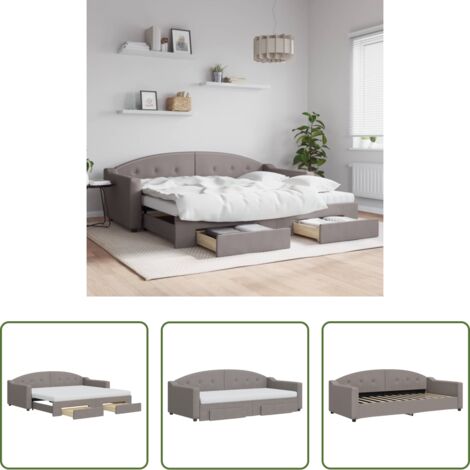 Letto estraibile -  Divano Letto Estraibile con Cassetti Tortora 90x200 cm Tessuto