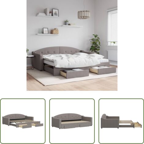 Letto estraibile -  Divano Letto Estraibile con Cassetti Tortora 90x200 cm Tessuto