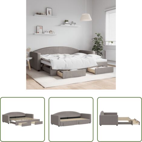 Letto estraibile -  Divano Letto Estraibile con Cassetti Tortora 90x200 cm Tessuto
