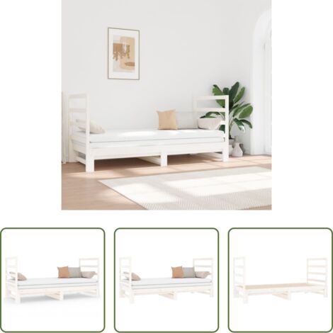 Letto estraibile -  Dormeuse Estraibile Bianca 2x(90x190) cm Legno Massello di Pino