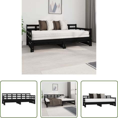 Letto estraibile -  Dormeuse Estraibile Nera in Legno Massello di Pino 2x(90x190)cm