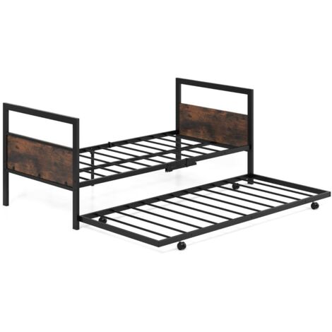 Letto estraibile singolo con gambe pieghevoli e rotelle universali, Struttura del letto 97x204,5cm Marrone
