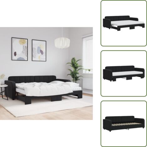 Letto estraibile - vidaXL Divano Letto Estraibile con Materassi Nero 80x200 cm Velluto - Divano letto 2 in 1