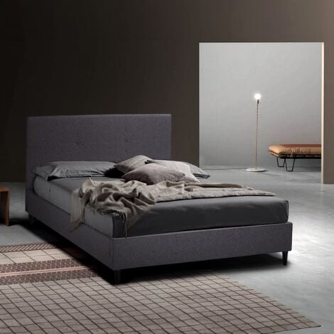 Letto francese 1 piazza e mezza in tessuto con rete testiera 120x190 Lausanne - Grigio