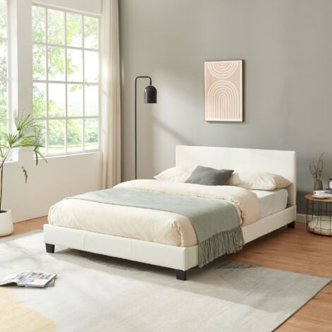 Letto Francese a Testiera Alta 140x200 cm Rivestimento in Similpelle Bianco Corium