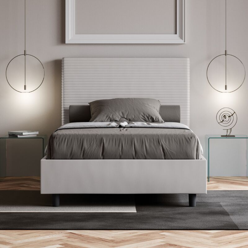 Letto matrimoniale francese con rete imbottito 140x200 similpelle bianco Focus