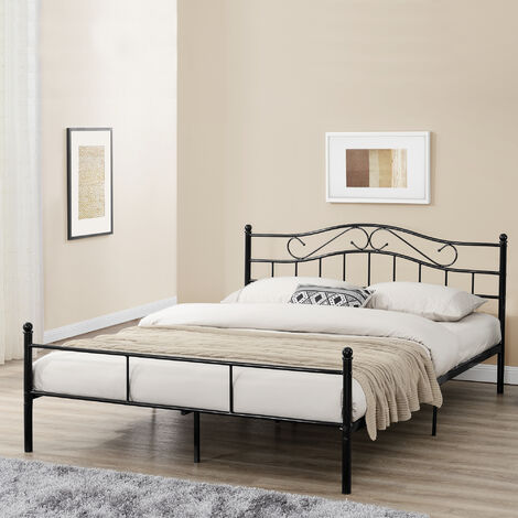 Letto Francese Florenz in Acciaio con Testiera Alta Decorativa 140 x 200 cm Nero [en.casa]