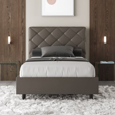 Letto francese imbottito 120x190 piazza e mezza contenitore Priya P - Marrone