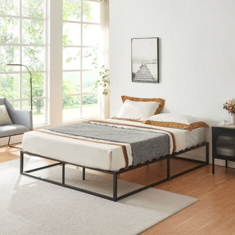 Letto Francese Kreta in Acciaio 140 x 200 cm Nero [en.casa]
