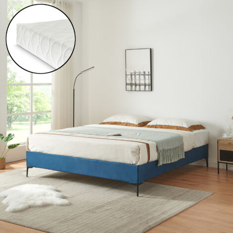 Letto Francese Lilla con Materasso 140x200 cm Fodera Protettiva Blu [en.casa]