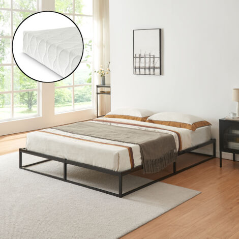 Letto Francese Trerunta con Materasso 140x200 cm Acciaio Nero [en.casa]