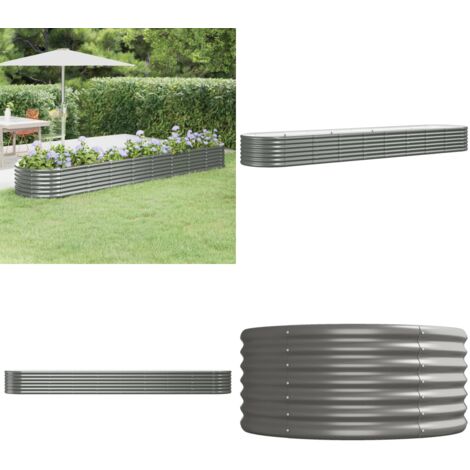 Letto Giardino Acciaio Zincato 368x80x36 cm Grigio - Letto in acciaio zincato - Fioriera da giardino