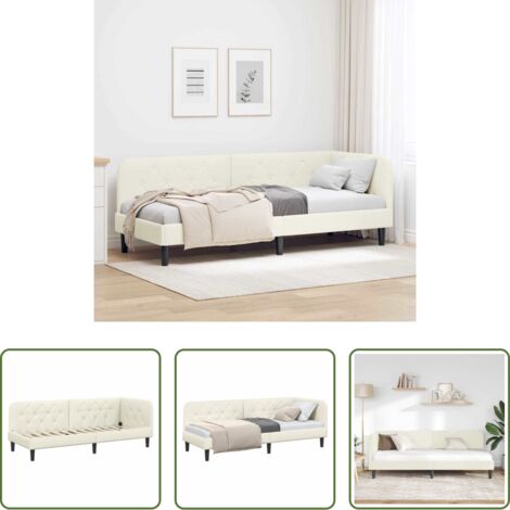 Letto giorno -  Cornice del letto ad angolo Crema 80 x 200 cm Velluto
