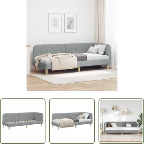 Letto giorno -  Cornice del letto ad angolo Grigio chiaro 80 x 200 cm Tessuto