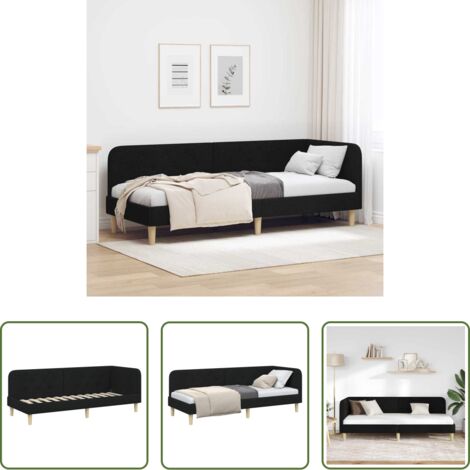 Letto giorno -  Cornice del letto ad angolo Nero 80 x 200 cm Tessuto