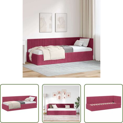 Letto giorno -  Cornice del letto ad angolo Rosso Vino 80 cm x 200 cm Velluto