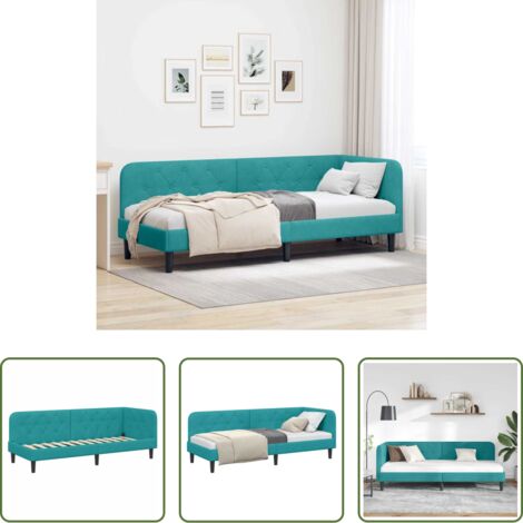Letto giorno -  Cornice del letto ad angolo Turchese 80 x 200 cm Velluto