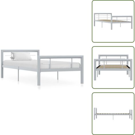 Letto grigio e bianco - vidaXL Giroletto Grigio e Bianco in Metallo 100x200 cm - Letto con rete a doghe