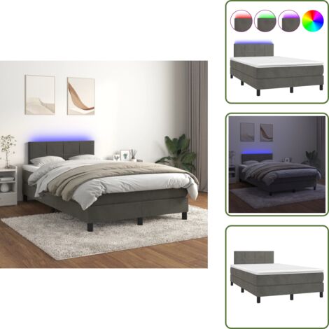 Letto grigio scuro - vidaXL Letto a Molle con Materasso e LED Grigio Scuro 120x200 cm - Materasso con molle insacchettate