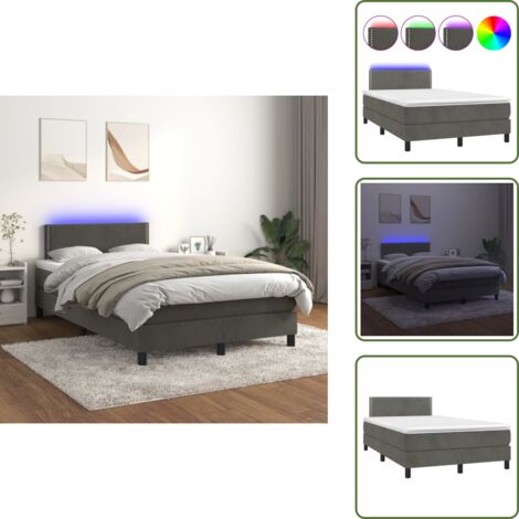 Letto grigio scuro - vidaXL Letto a Molle con Materasso e LED Grigio Scuro 120x200 cm - Materasso con molle insacchettate