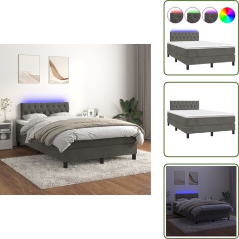 Letto grigio scuro - vidaXL Letto a Molle con Materasso e LED Grigio Scuro 120x200 cm - Materasso con molle insacchettate