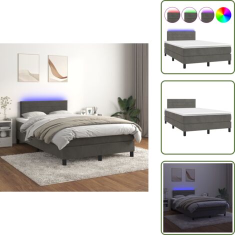 Letto grigio scuro - vidaXL Letto a Molle con Materasso e LED Grigio Scuro 120x200 cm - Materasso con molle insacchettate