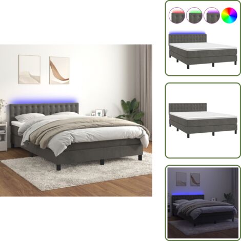 Letto grigio scuro - vidaXL Letto a Molle con Materasso e LED Grigio Scuro 140x190 cm - Materasso con molle insacchettate