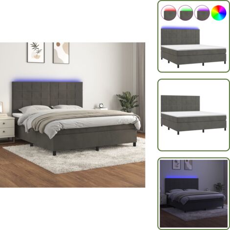 Letto grigio scuro - vidaXL Letto a Molle con Materasso e LED Grigio Scuro 180x200 cm - Materasso con molle insacchettate