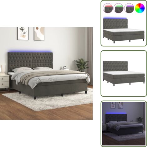 Letto grigio scuro - vidaXL Letto a Molle con Materasso e LED Grigio Scuro 180x200 cm - Materasso con molle insacchettate