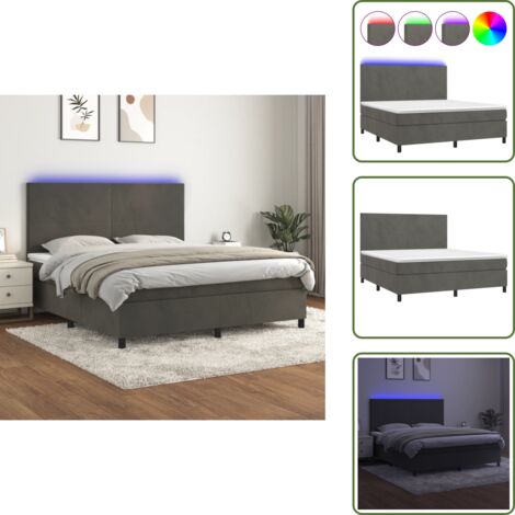 Letto grigio scuro - vidaXL Letto a Molle con Materasso e LED Grigio Scuro 180x200 cm - Materasso con molle insacchettate