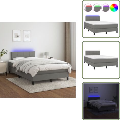 Letto grigio scuro - vidaXL Letto a Molle Materasso e LED Grigio Scuro 120x200cm in Tessuto - Materasso in tessuto