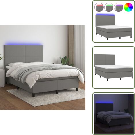 Letto grigio scuro - vidaXL Letto a Molle Materasso e LED Grigio Scuro 140x200cm in Tessuto - Materasso con LED