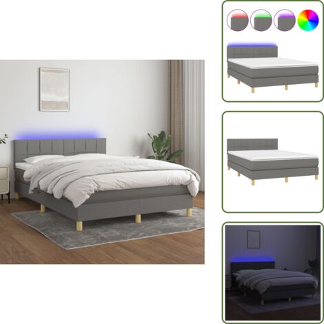 Letto grigio scuro - vidaXL Letto a Molle Materasso e LED Grigio Scuro 140x200cm in Tessuto - Materasso con LED