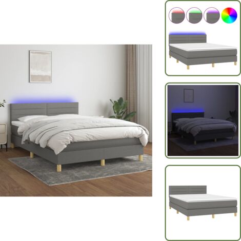 Letto grigio scuro - vidaXL Letto a Molle Materasso e LED Grigio Scuro 140x200cm in Tessuto - Materasso con molle insacchettate