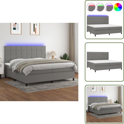 Letto grigio scuro - vidaXL Letto a Molle Materasso e LED Grigio Scuro 200x200cm in Tessuto - Materasso in tessuto