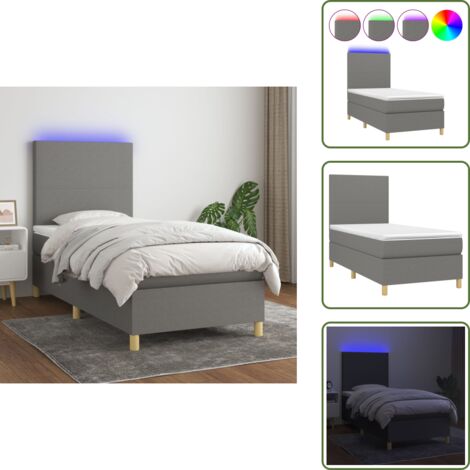 Letto grigio scuro - vidaXL Letto a Molle Materasso e LED Grigio Scuro 80x200 cm in Tessuto - Materasso con LED