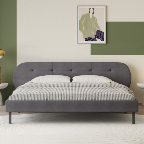 Letto imbottito 160x200cm grigio con testiera e rete TULSA