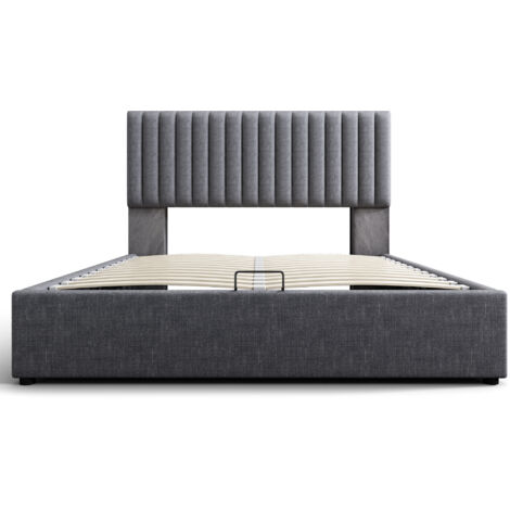 Letto imbottito 160x200cm grigio contenitore letto matrimoniale led app control letto con funzione di ricarica usb tipo c, testata regolabile (senza materasso)