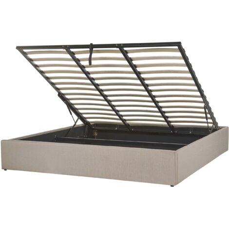 BELIANI Letto Imbottito Beige Effetto Lino con Box Portaoggetti 180 x 200 cm Dinan