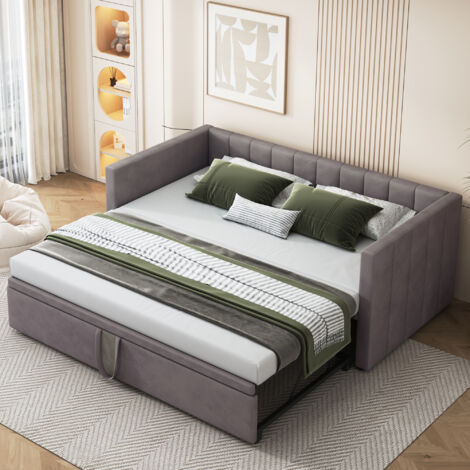 Letto imbottito divano letto estraibile 90/180200 cm con rete a doghe, letto multifunzionale in tessuto di velluto delicato sulla pelle grigio