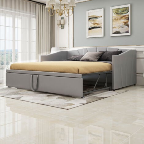 Letto imbottito divano letto estraibile 90/180200 cm con reti a doghe, letto multifunzionale in tessuto di velluto delicato sulla pelle grigio OKWISH